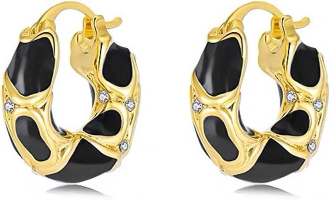 Enamel Gold Hoop Earrings for Women Vintage Small Hoop Earrings Enamel Huggie Earring Lightweight Thick Hoop Earrings Jewelry for Women