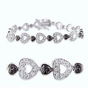 36705 - Rhodium   Ruthenium Brass Bracelet with AAA Grade CZ  in Jet Entire Fusions Etched Patterns