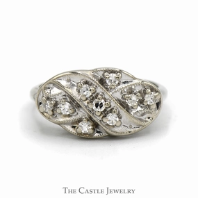 Business casual Shiny Embellishment Side Set Oval Shaped Diamond Cluster Ring in 14k White Gold