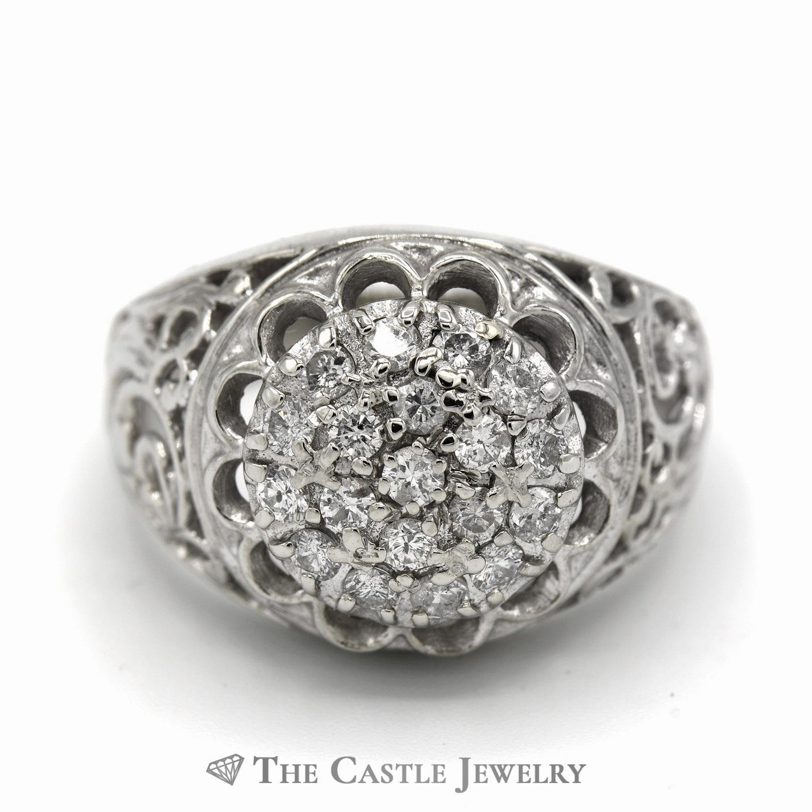 Casual Structure 1cttw Kentucky Diamond Cluster Ring in 14k White Gold