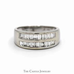 Pastel Shade Bold piece 1/2cttw Double Row Channel Set Baguette Cut Diamond Band in 14k White Gold
