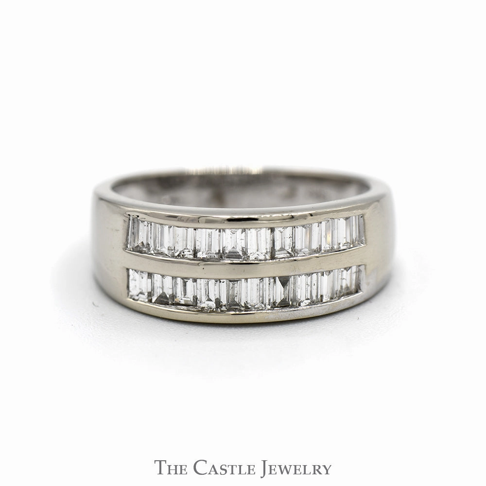 Pastel Shade Bold piece 1/2cttw Double Row Channel Set Baguette Cut Diamond Band in 14k White Gold
