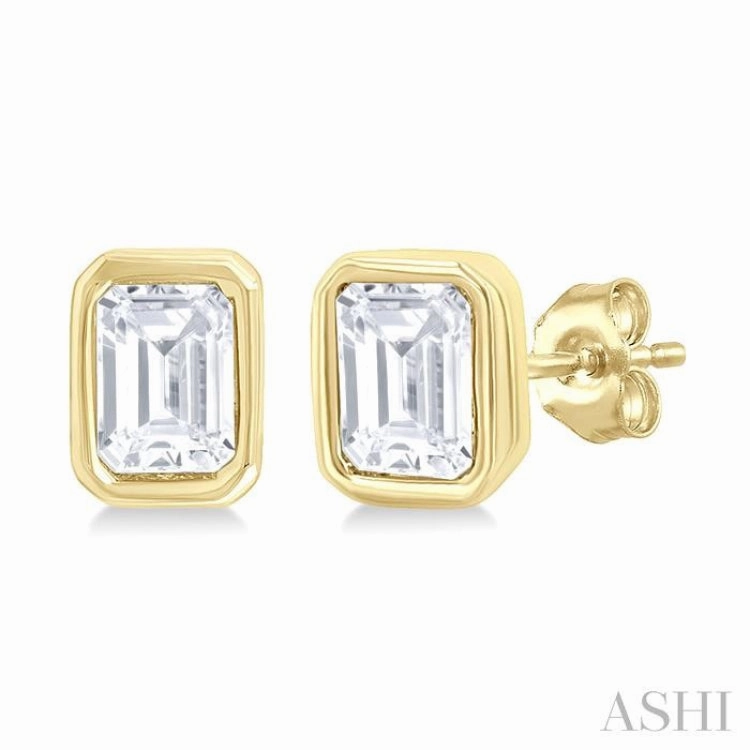 1/5 Ctw Petite Bezel Set Emerald Cut Diamond Fashion Stud Earring in 10K Yellow Gold Stunning Detail Distinct Form