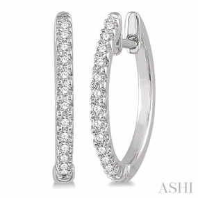 1/5 Ctw Round Cut Diamond Hoop Earrings in 10K White Gold Refined Craftwork