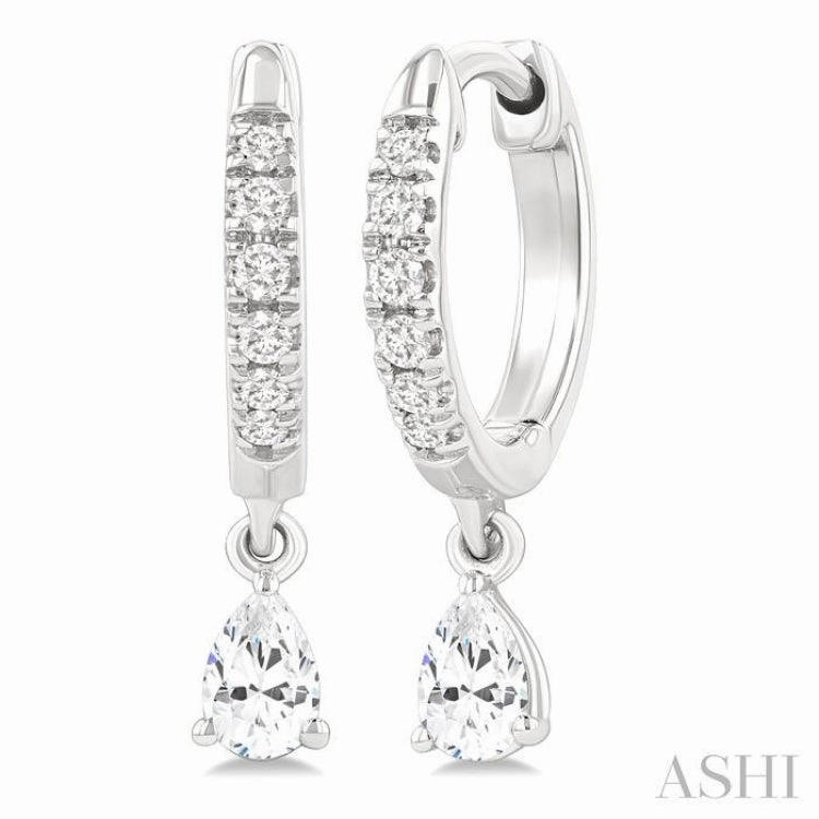 3/8 Ctw Pear Shape and Round Cut Diamond Fashion Huggie Petite Earrings in 14K White Gold Casual Spark