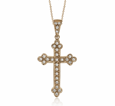 Personalized Ornament ZP102 Cross Pendant in 14k Gold with Diamonds