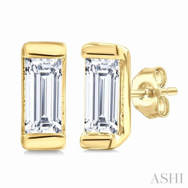 Chic Choice 1/10 Ctw Baguette Diamond Petite Fashion Earrings in 10K Yellow Gold