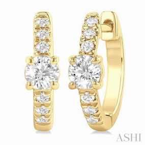 3/8 Ctw Round Shape Round Cut Diamond Fashion Huggie Petite Earrings in 14K Yellow Gold Nature Inspired
