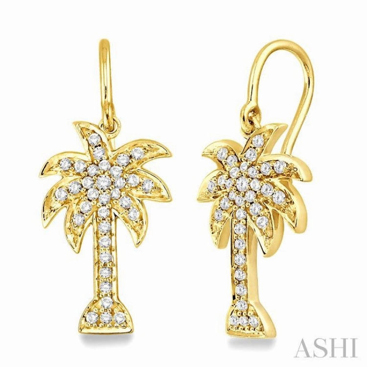 1/2 ctw Round Cut Diamond Palm Tree Earrings in 14K Yellow Gold Trendy Detail Modern feature