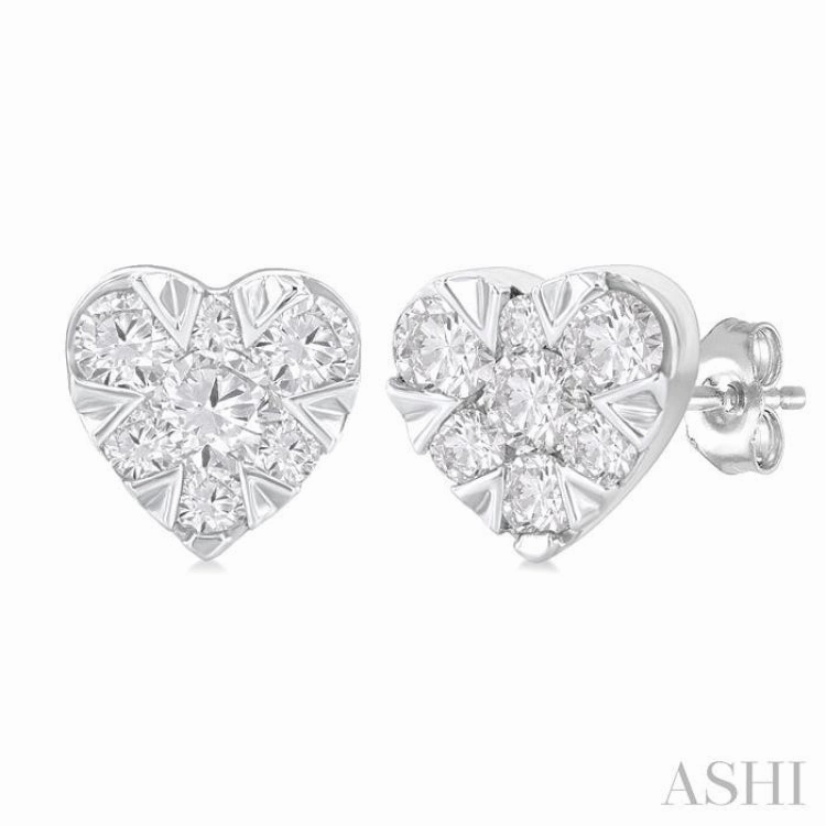 1/6 Ctw Lovebright Petite Heart Shape Round Cut Diamond Fashion Stud Earring in 10K White Gold Timeless Highlight