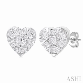 1/6 Ctw Lovebright Petite Heart Shape Round Cut Diamond Fashion Stud Earring in 10K White Gold Timeless Highlight