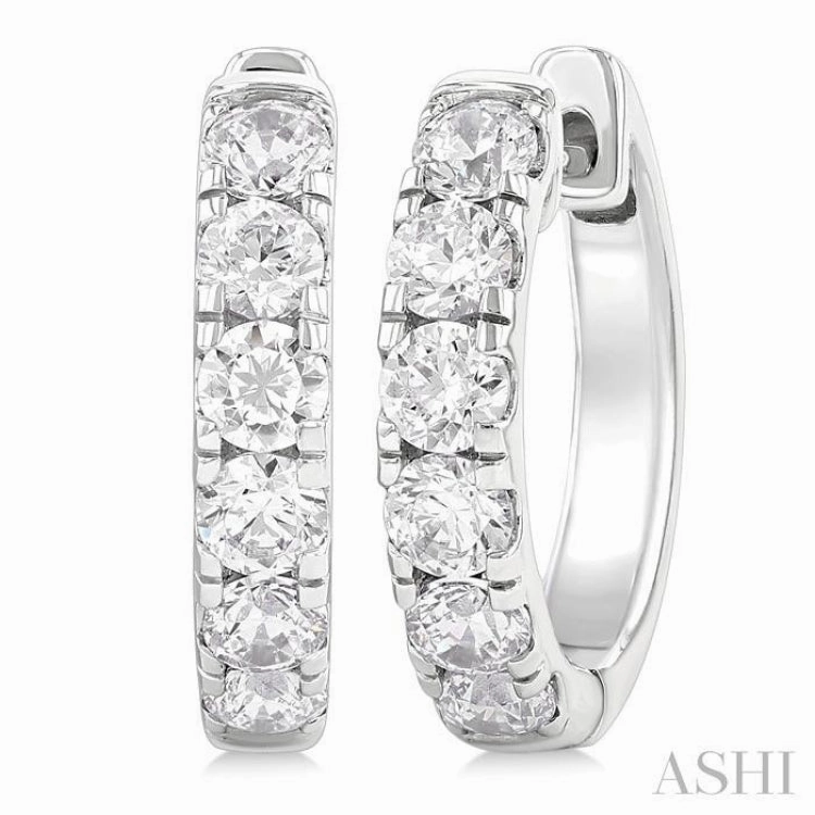 Radiant Radiance Luxury Element 1 Ctw Round Cut Diamond Hoop Earrings in 14K White Gold