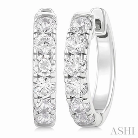Radiant Radiance Luxury Element 1 Ctw Round Cut Diamond Hoop Earrings in 14K White Gold