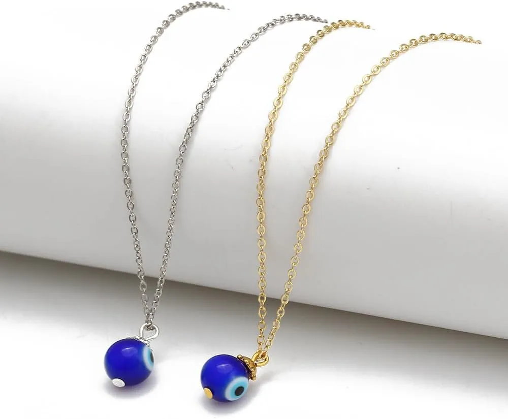 Evil Eye Necklace for Women – Ojo Turco Kabbalah Amulet Pendant for Protection and Luck, Adjustable Gold or Silver Chain, US-Based Seller with Free Cleaning Cloth