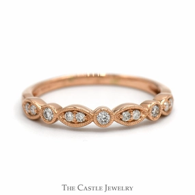 .10cttw Round Diamond Stackable Band with Alternating Round and Marquise Shape in 10k Rose Gold Unique Craft
