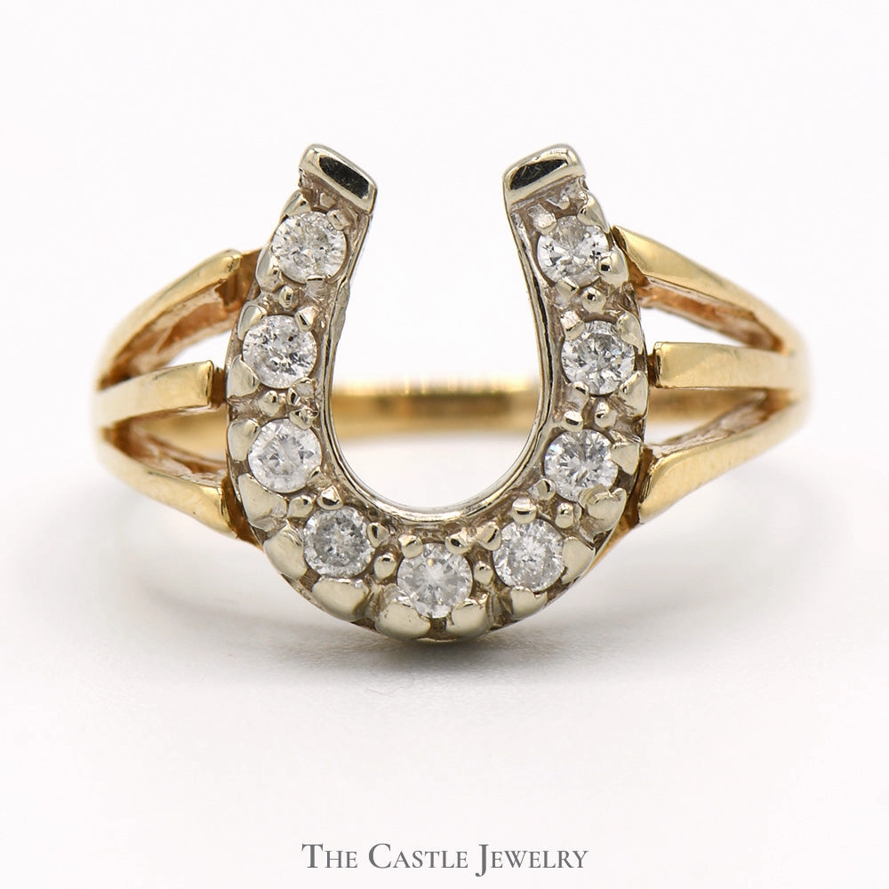 1/4cttw Diamond Horseshoe Ring in 10k Yellow Gold Split Shank Setting Personal Appearance