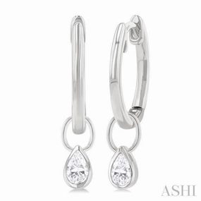 1/3 Ctw Bezel Set Pear Cut Diamond Huggie Earrings in 14K White Gold Luminous Look Refined Edge