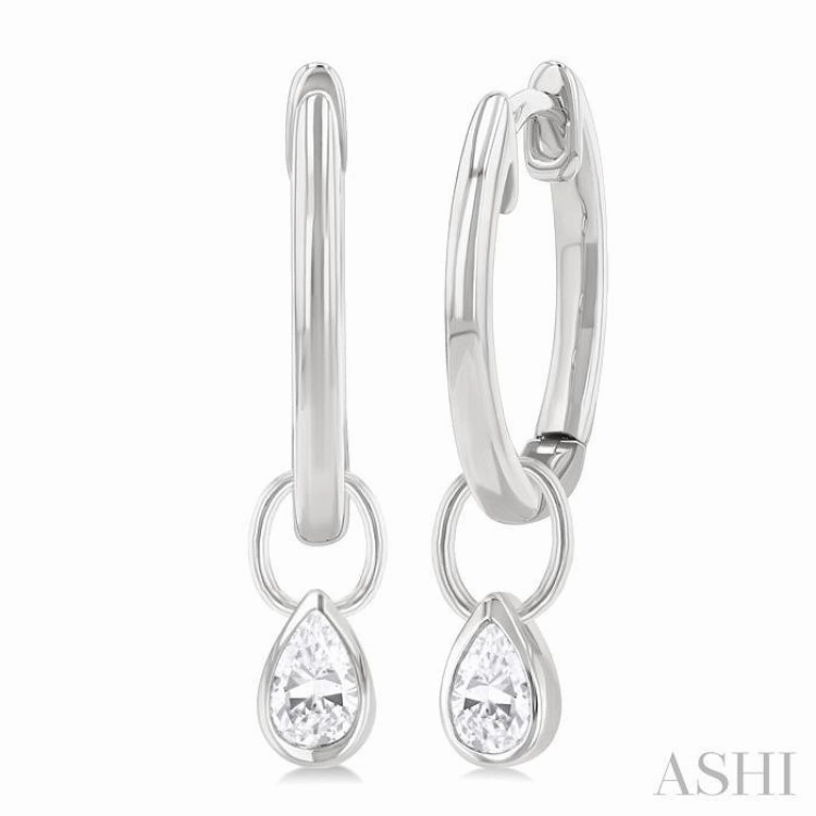 1/3 Ctw Bezel Set Pear Cut Diamond Huggie Earrings in 14K White Gold Luminous Look Refined Edge