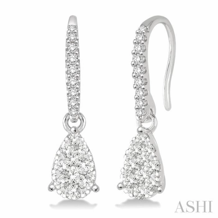 Handmade Elegance Iconic Feature 1/3 Ctw Pear Shape Diamond Lovebright Earrings in 14K White Gold