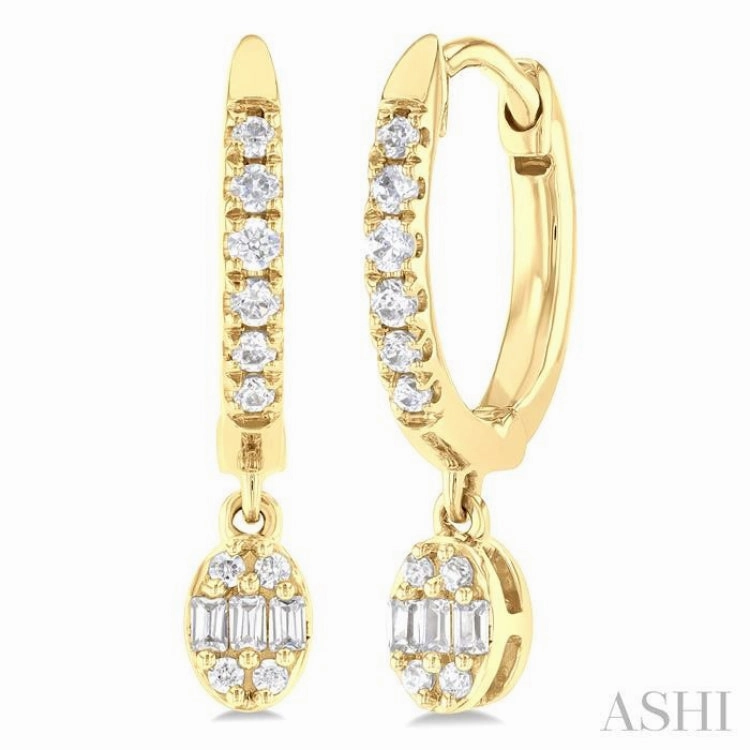 Enchanted Detail Fresh Design 1/3 Ctw Petite Oval Shape Fusion Diamond Fashion Huggies in 10K Yellow Gold