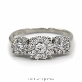 Neutral palette Simple Accessory 1cttw Triple Round Diamond Cluster Ring in Platinum