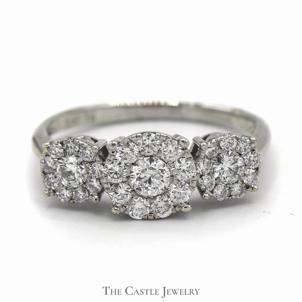 Neutral palette Simple Accessory 1cttw Triple Round Diamond Cluster Ring in Platinum