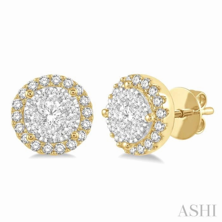Essential Pair Iconic Touch 1/2 Ctw Lovebright Round Cut Diamond Stud Earrings in 14K Yellow and White Gold