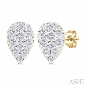 Polished Style 1/6 ctw Lovebright Petite Pear Shape Round Cut Diamond Fashion Stud Earring in 10K Yellow Gold
