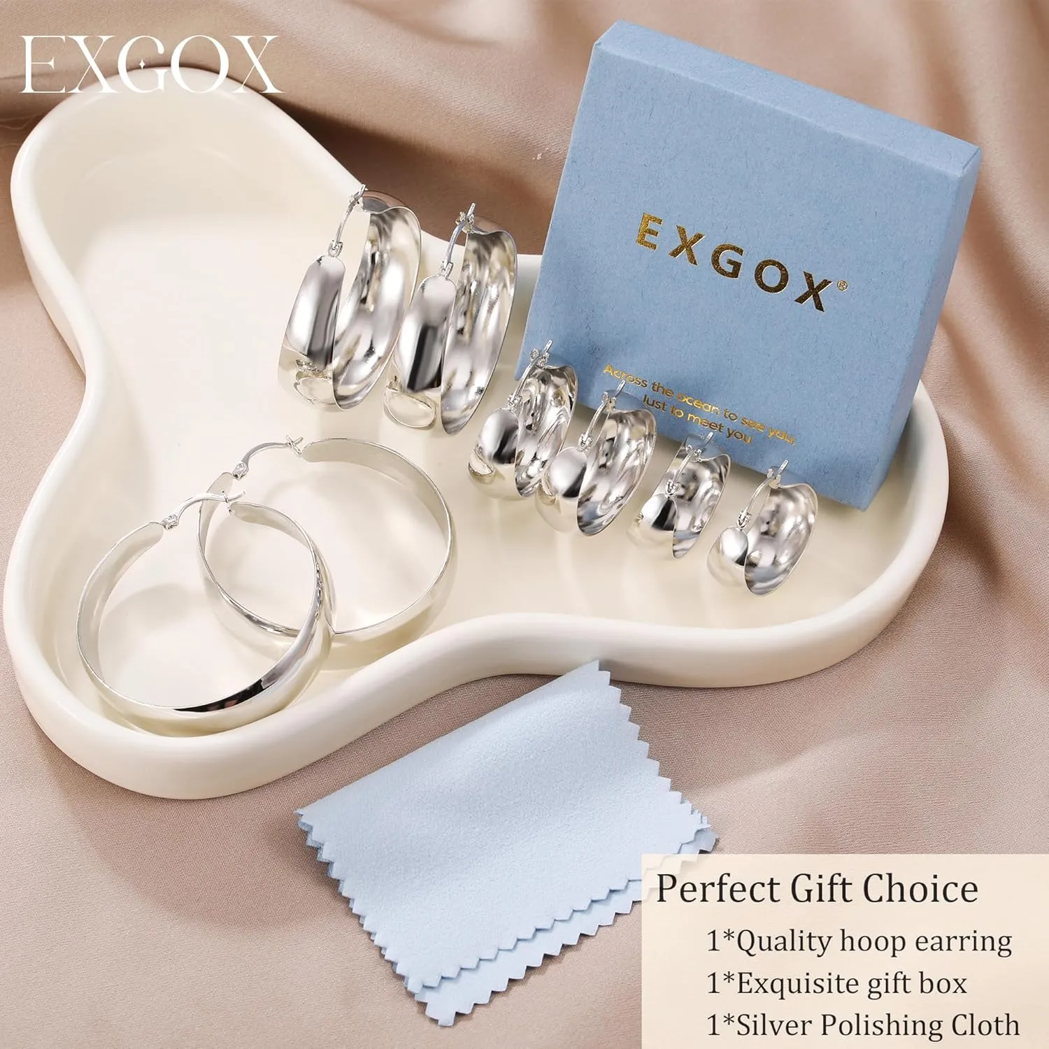 EXGOX Gold Hoop Earrings for Women Sterling Silver Post Hoops Earrings for Women Wide Thick Silver Hoop Earrings Hypoallergenic Lightweight 14k Real Gold Plated Hoop Large Earrings (25/30/40/50MM)