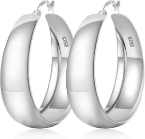 EXGOX Gold Hoop Earrings for Women Sterling Silver Post Hoops Earrings for Women Wide Thick Silver Hoop Earrings Hypoallergenic Lightweight 14k Real Gold Plated Hoop Large Earrings (25/30/40/50MM)
