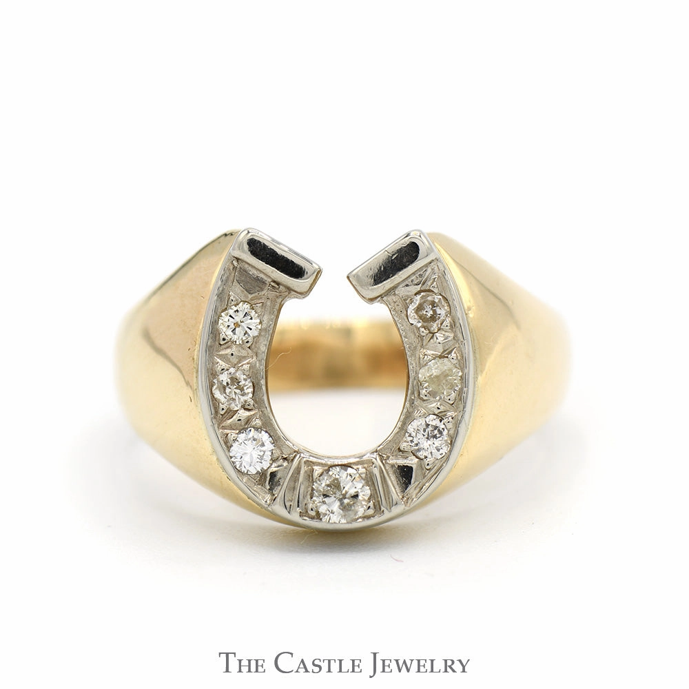1/4cttw Diamond Horseshoe Ring with Polished Tapered Sides in 10k Yellow Gold Classic Bauble Vintage Reproduction