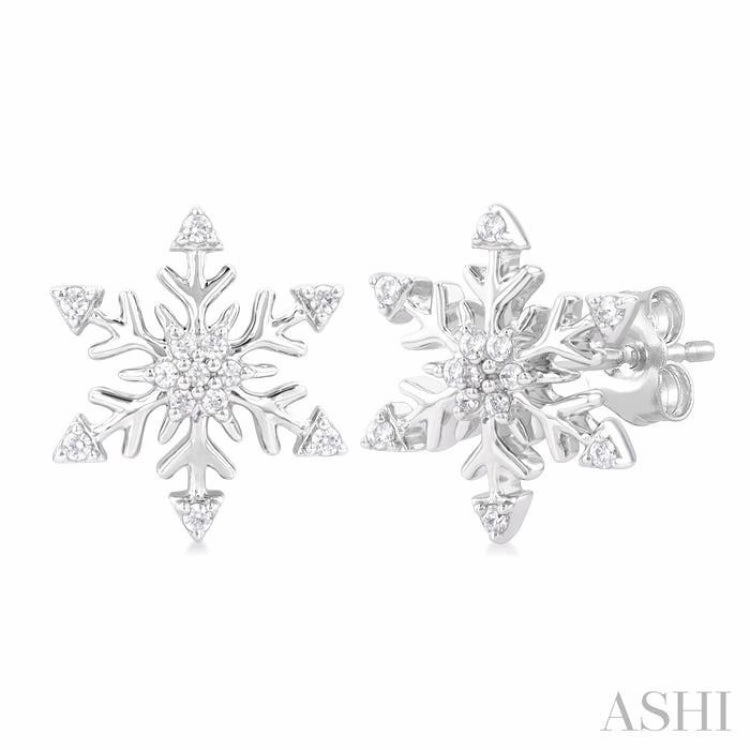 Shine Bright 1/10 Ctw Petite Snowflake Round Cut Diamond Halo Fashion Stud Earring in 10K White Gold