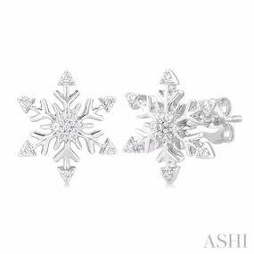 Shine Bright 1/10 Ctw Petite Snowflake Round Cut Diamond Halo Fashion Stud Earring in 10K White Gold