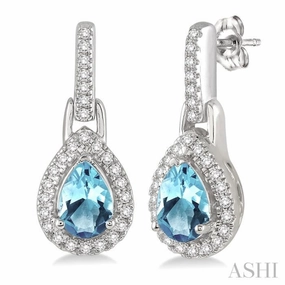 Evening Outfit Glossy Finish 6x4 MM Pear Shape Aquamarine and 1/5 ctw Round Cut Diamond Earrings in 14K White Gold