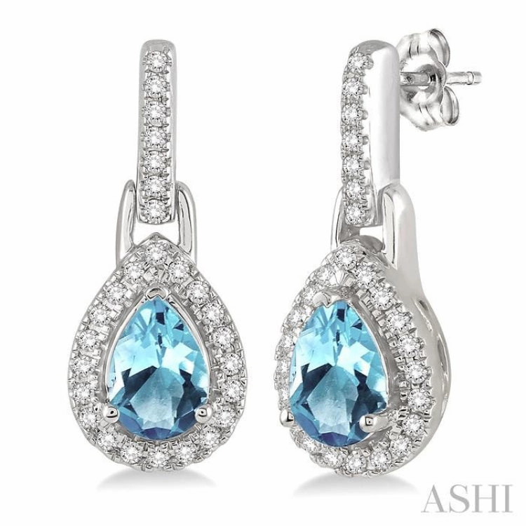 Evening Outfit Glossy Finish 6x4 MM Pear Shape Aquamarine and 1/5 ctw Round Cut Diamond Earrings in 14K White Gold