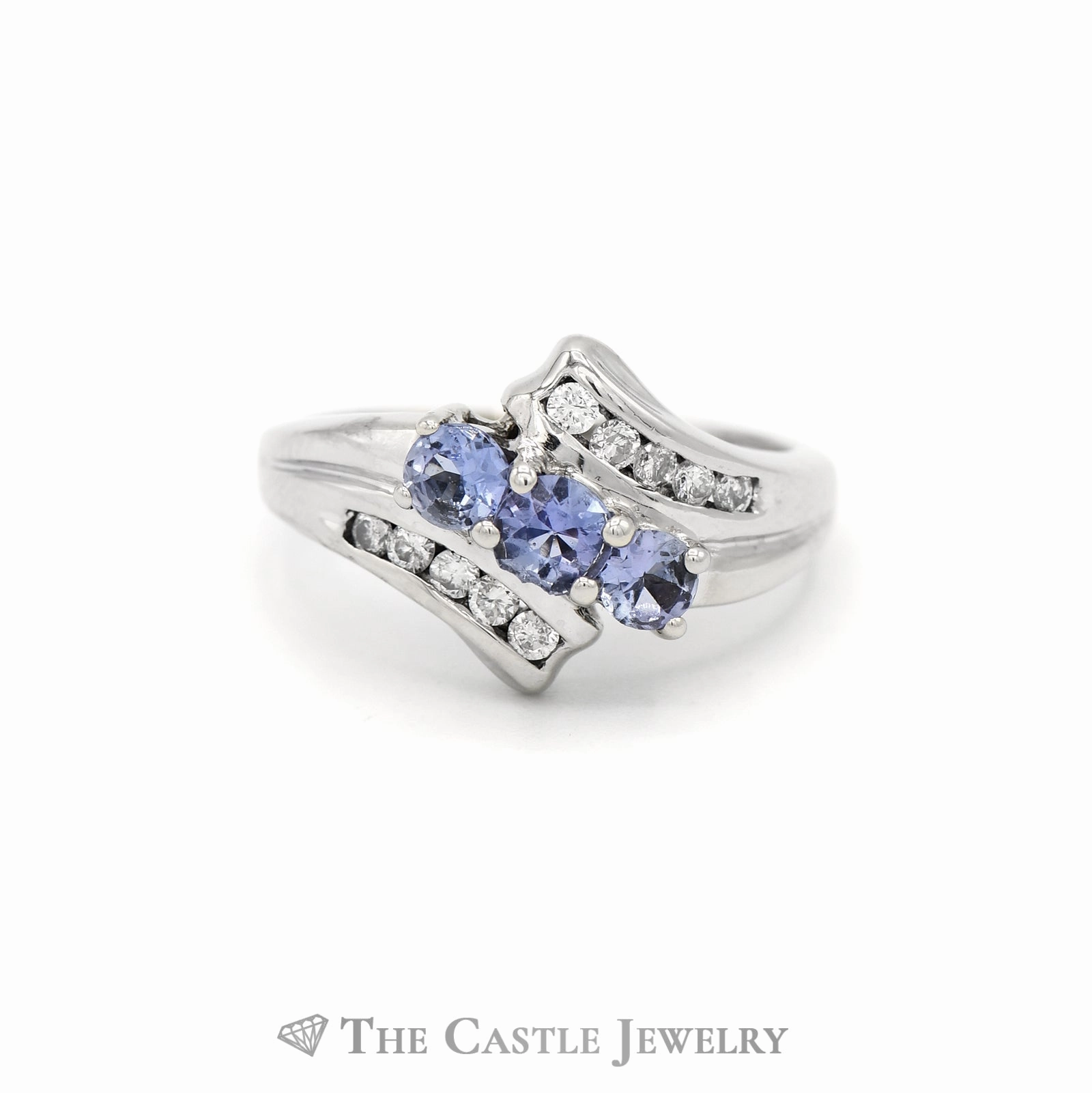 .15CTTW Diamond and Tanzanite Bypass Ring in 14KT White Gold Creative Genius Boho Jewelry