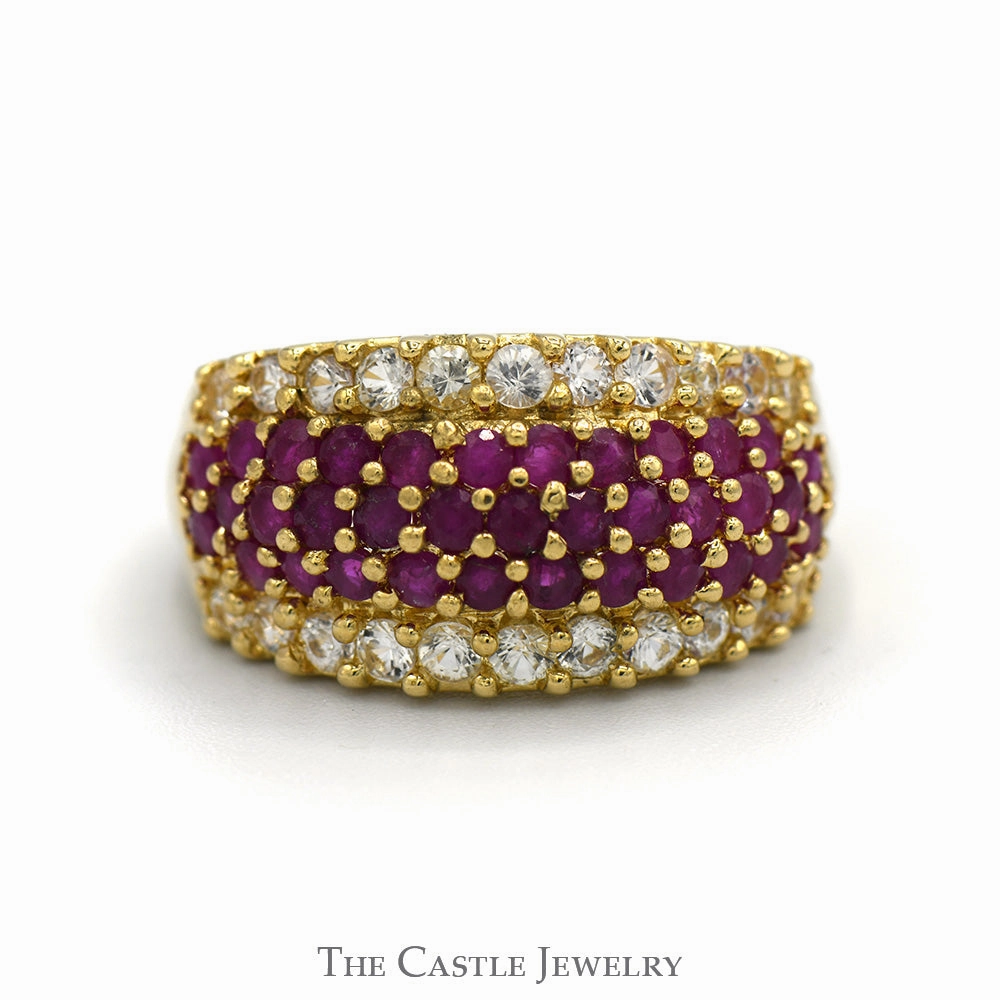 Ruby and White Sapphire Cluster Dome Ring in 14k Yellow Gold User Reviewed