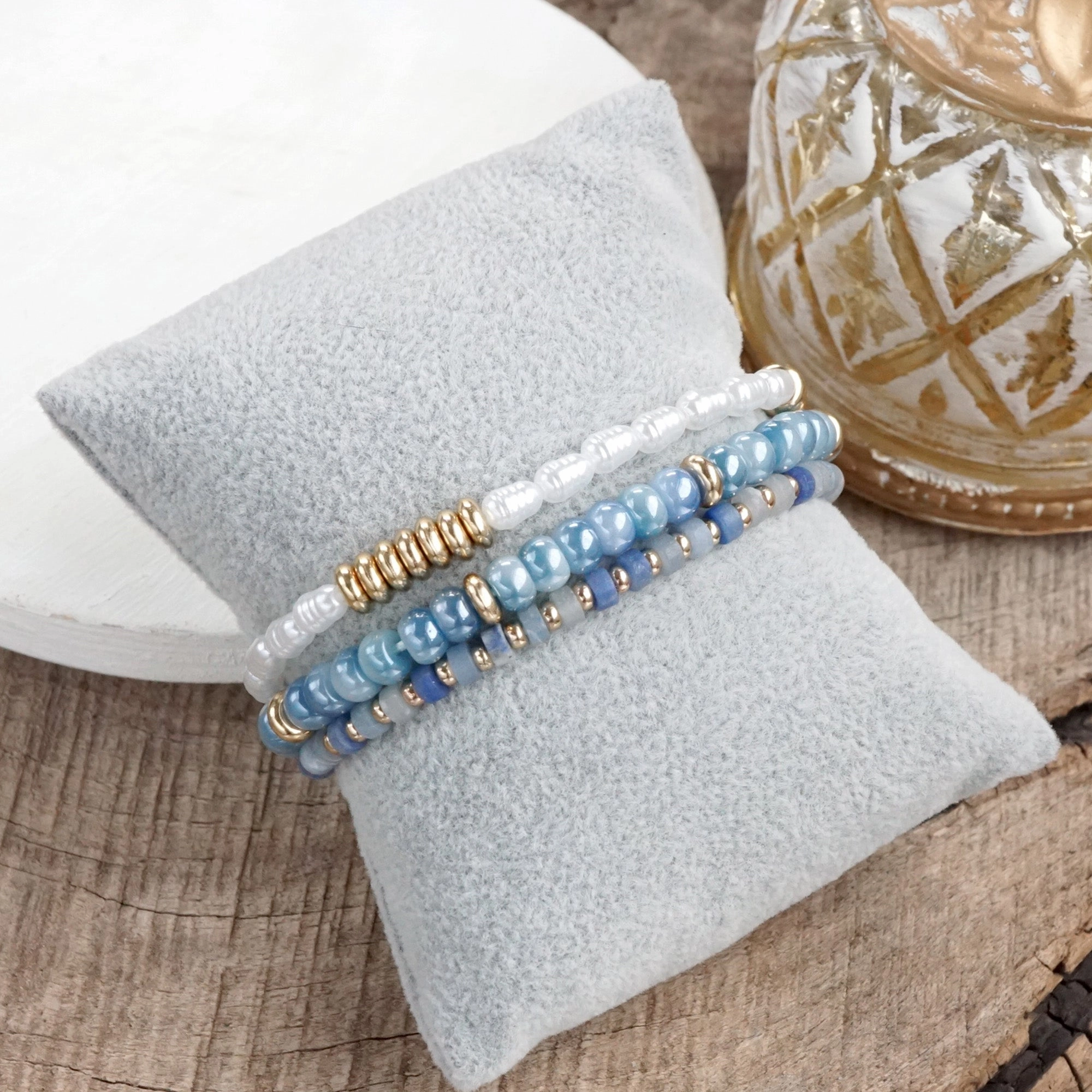 Charming Feature Classic Beaded Bracelet Trio ?C Natural Stone, Pearls & Glass