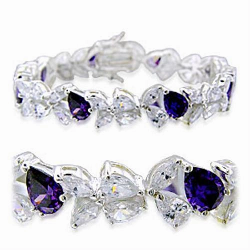 31924 - High-Polished 925 Sterling Silver Bracelet with AAA Grade CZ  in Amethyst Simple Transaction