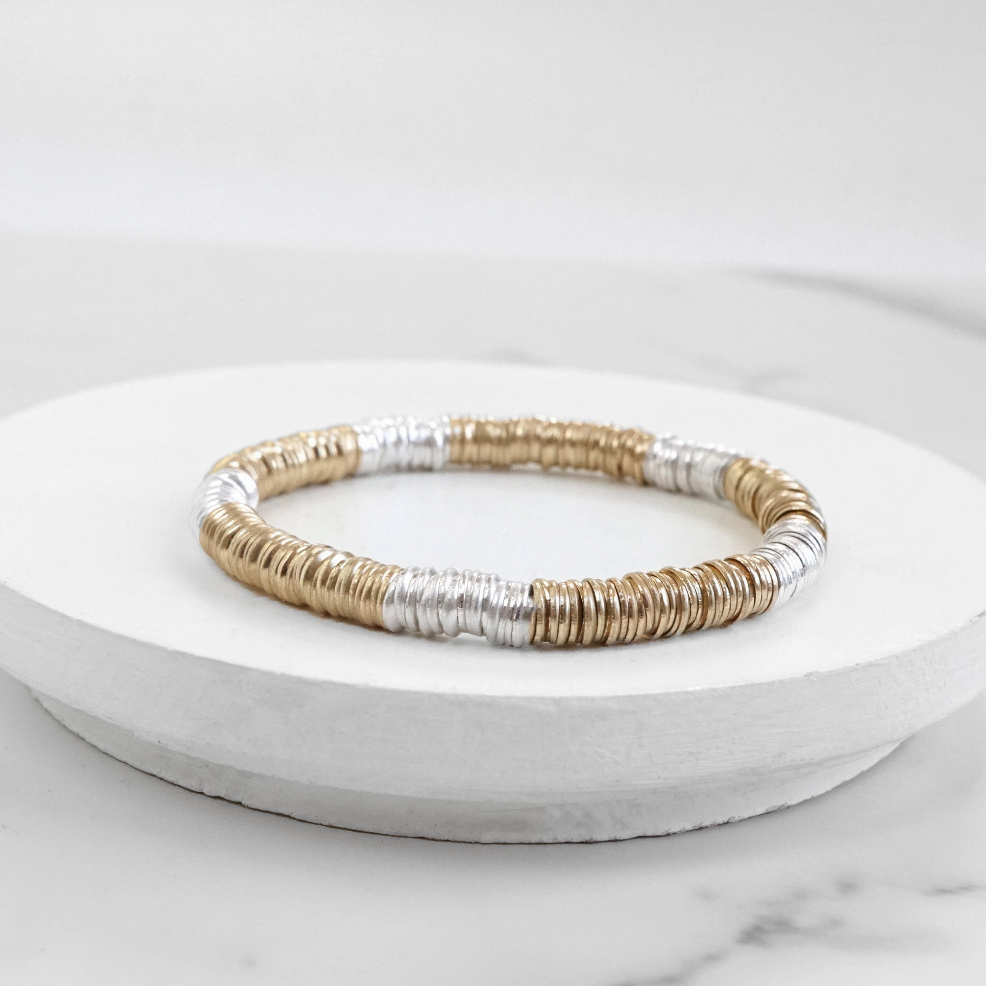 Heishi Disc Boho beaded stretchy bracelet Silver Gold Shell Continental Combinations