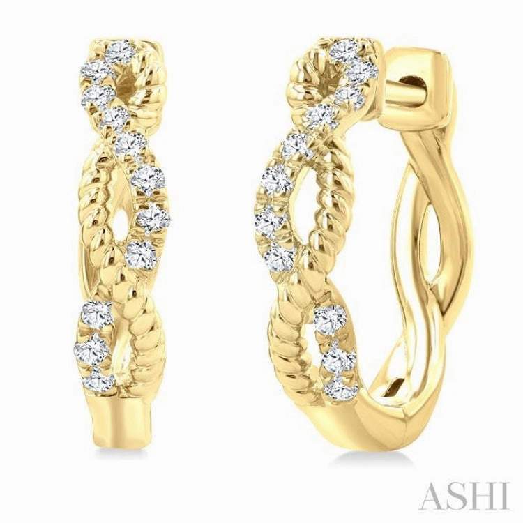 1/4 Ctw Split & Twisted Rope and Round Cut Diamond Huggie Petite Earrings in 10K Yellow Gold Shiny Creations Luxe Touch