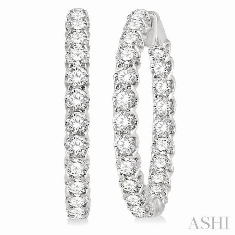 7 Ctw Inside-Out Round Cut Diamond Hoop Earrings in 14K White Gold Vibrant Highlight Monochrome Look