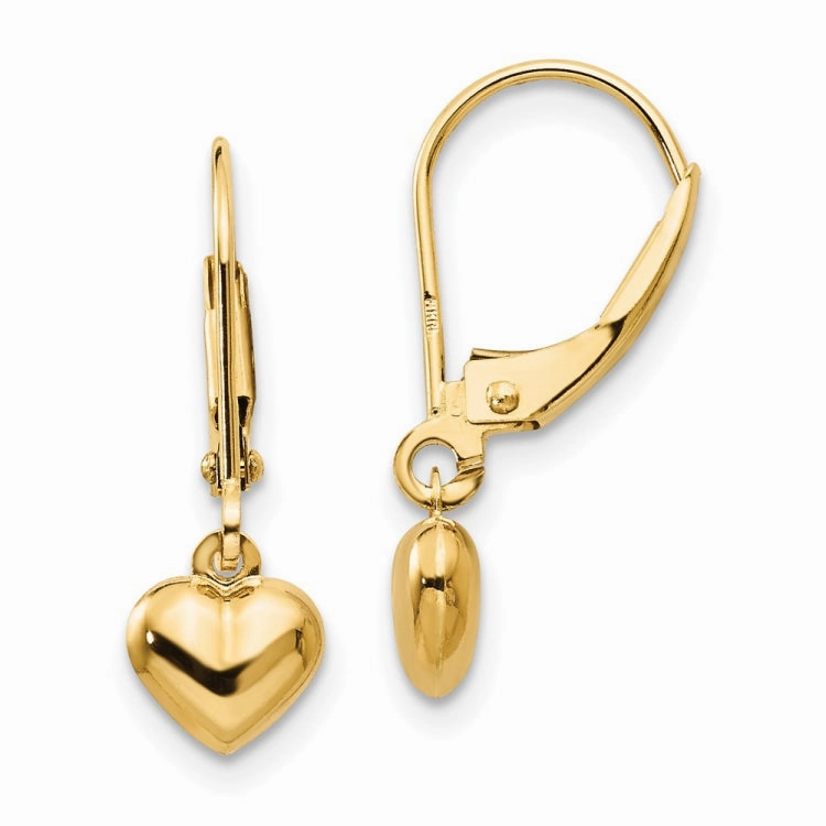 14k Madi K Puffed Polished Heart Drop Leverback Earrings Bold Edge