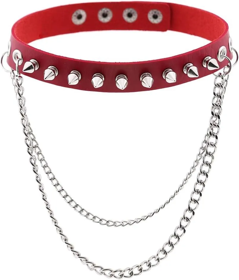 eYLun Women Punk Leather Choker Necklaces Spike Studded Chain Rock Adjustable Collar Necklaces