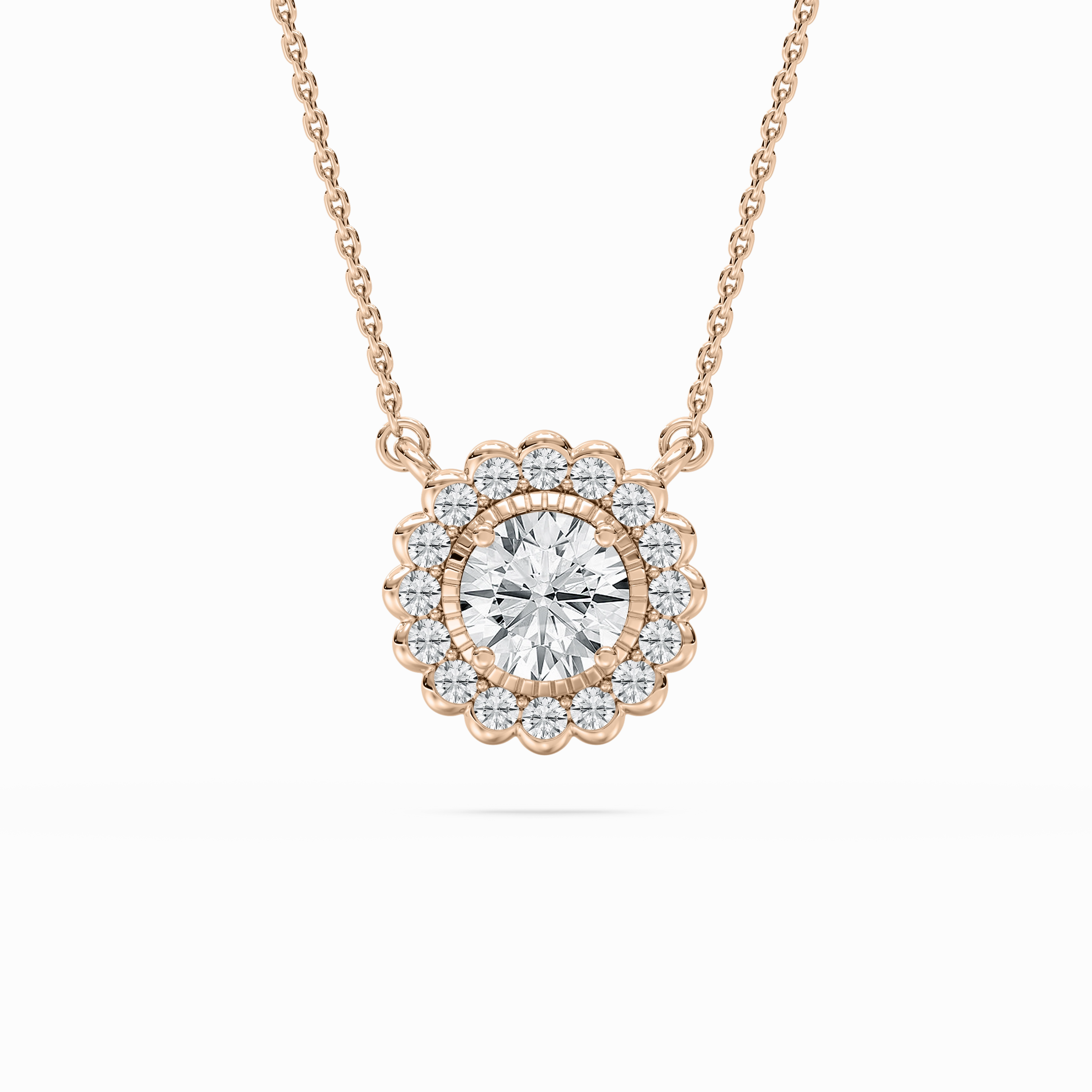 Custom Jewelry Autumn Present 1 ctw Round Lab Grown Diamond Miracle Halo Pendant - 18 Inches