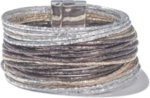 FANCY SHINY Boho Leather Bangle Bracelets Stackable Layer Wrap Strand Bracelets with Magnetic Clasp Handmade Trendy Jewelry for Women