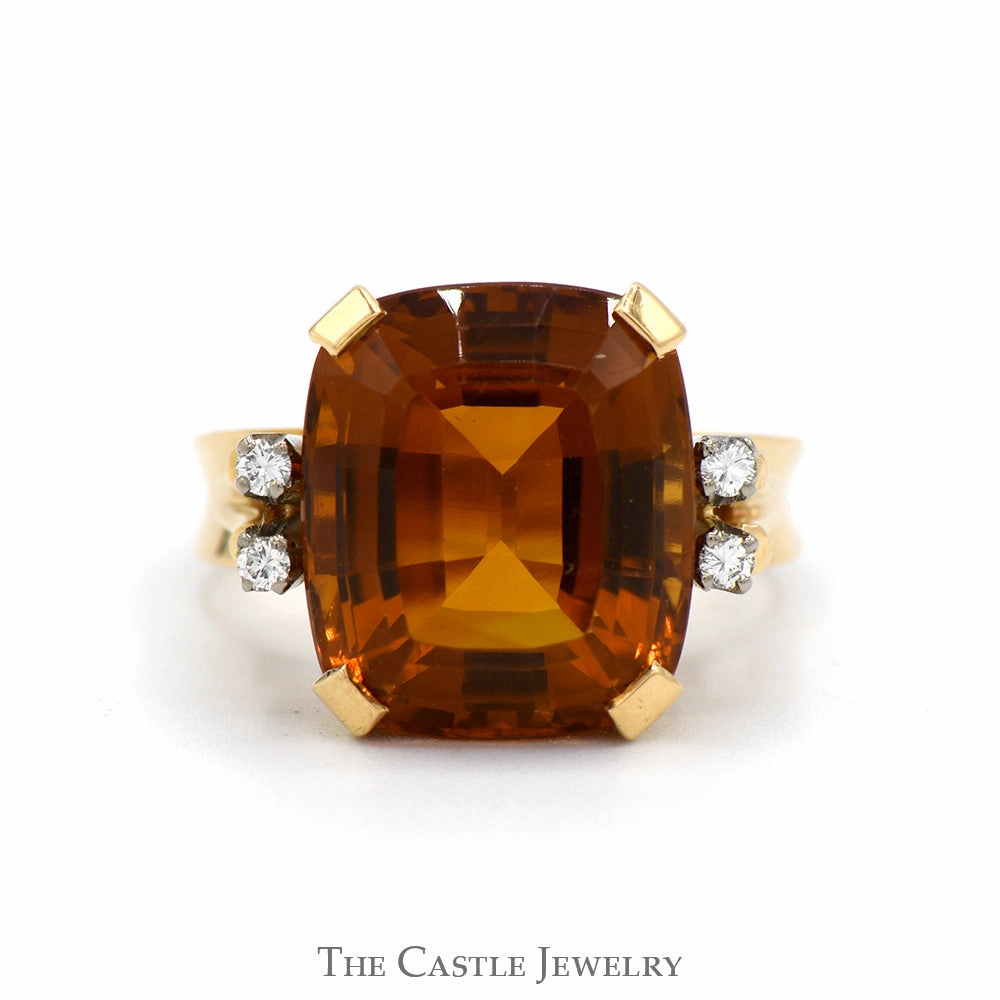 Fancy Cut Citrine Ring with Diamond Accents in 18k Yellow Gold Classic Sign Presentation Box