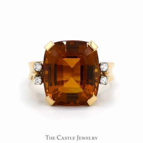 Fancy Cut Citrine Ring with Diamond Accents in 18k Yellow Gold Classic Sign Presentation Box