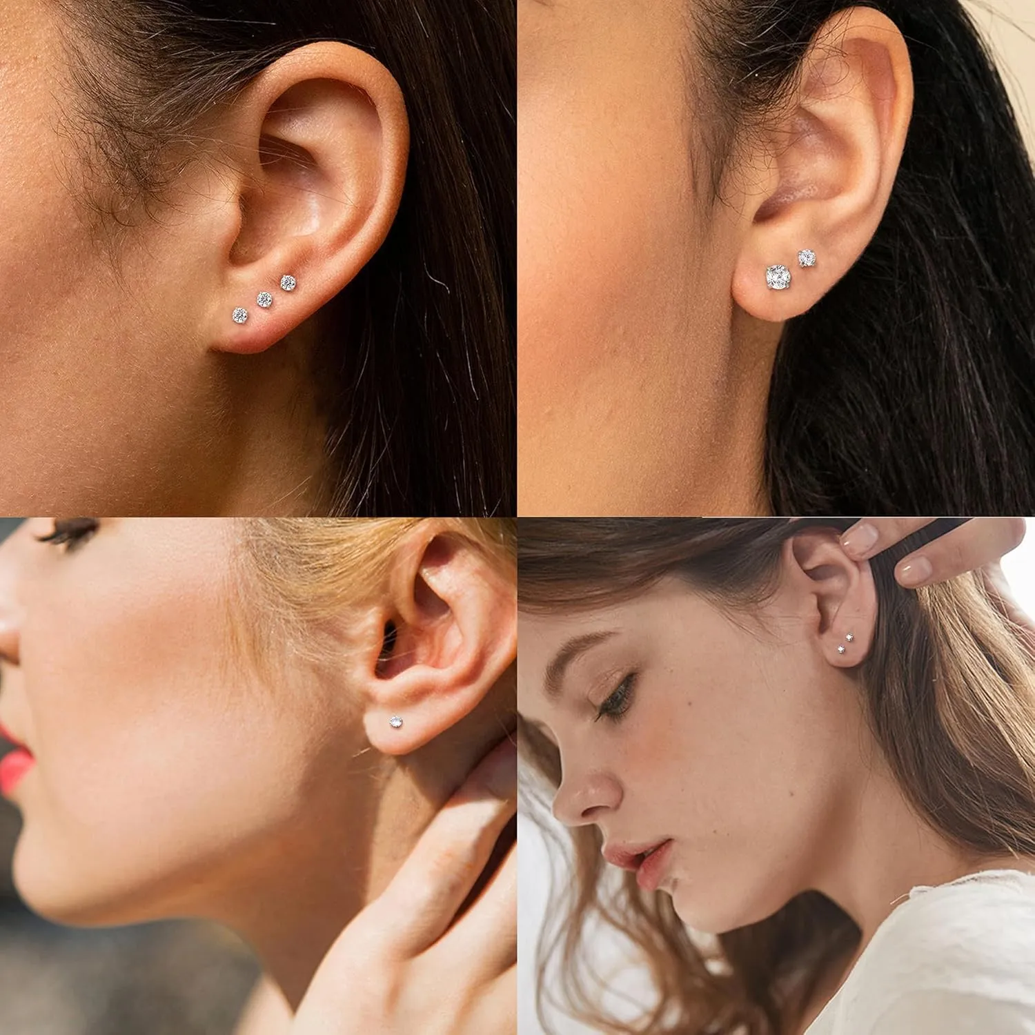 Fansilver 6 Pairs Hypoallergenic Stud Earrings for Women Men Threadless Flat Back Stud Earrings Set for Multiple Piercing Surgical Stainless Steel Cubic Zirconia Earrings Studs CZ 2-8 mm