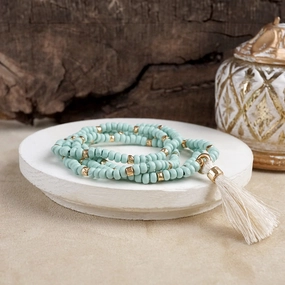 Serene Touch Group Favorite Boho Brights ?C Set of 4 Stretchy Wooden Bead Bracelets with Tassel